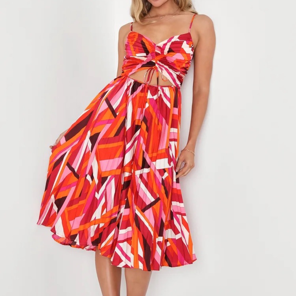 special sensation magenta abstract print midi dress